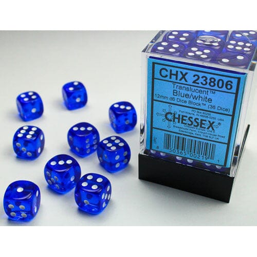 Translucent 12mm d6 Blue/white Dice Block