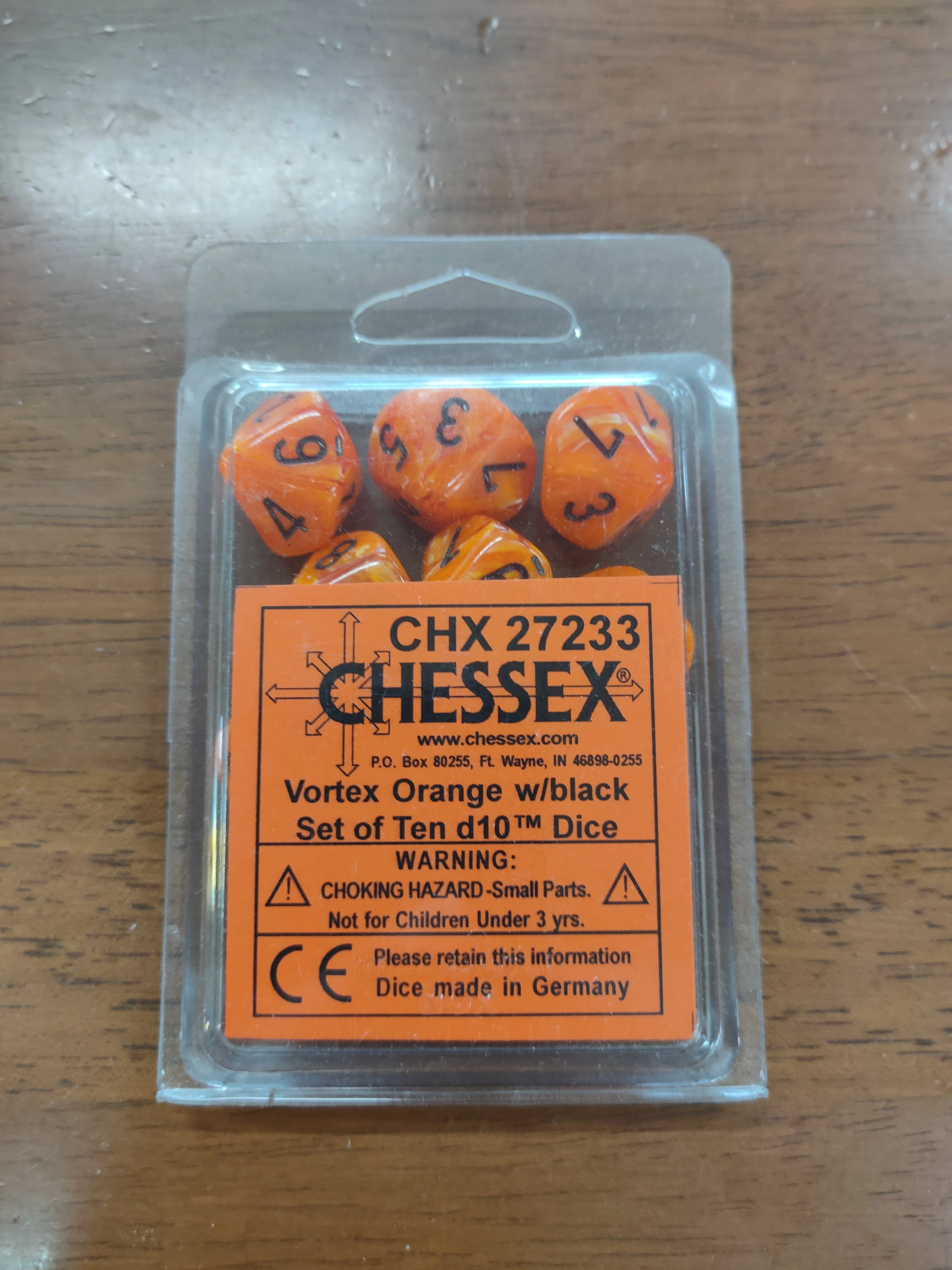 Vortex Orange/black Set of Ten d10's